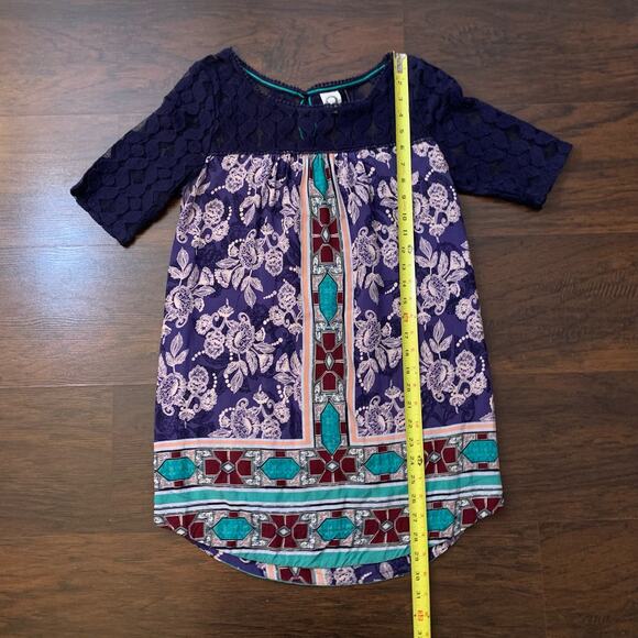 Akemi + Kin Anthropologie Maite navy blue multicolor tunic top size S - Picture 11 of 13